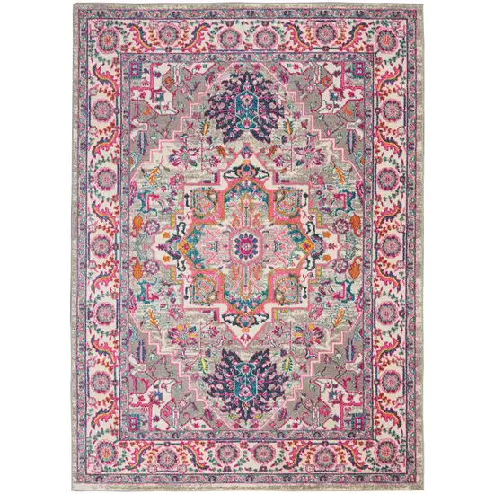 Light Gray And Pink Medallion Area Rug Photo 2