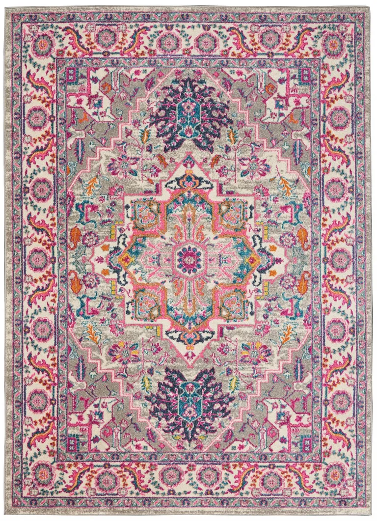 Light Gray and Pink Medallion Area Rug Photo 2