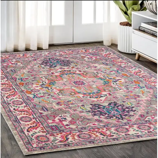 Pink And Gray Power Loom Area Rug Photo 1