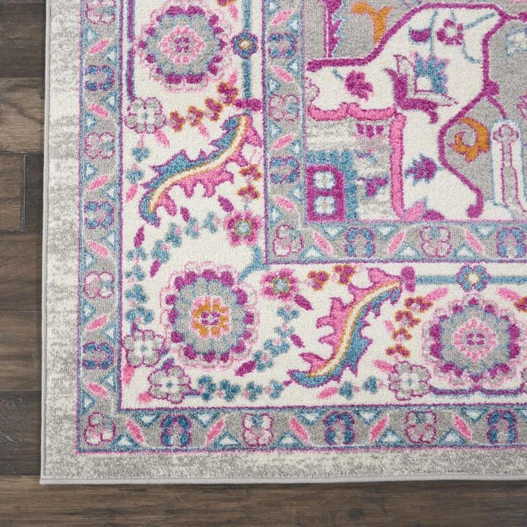 Light Gray and Pink Medallion Area Rug Photo 2