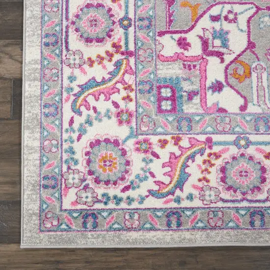 Light Gray and Pink Medallion Area Rug Photo 2