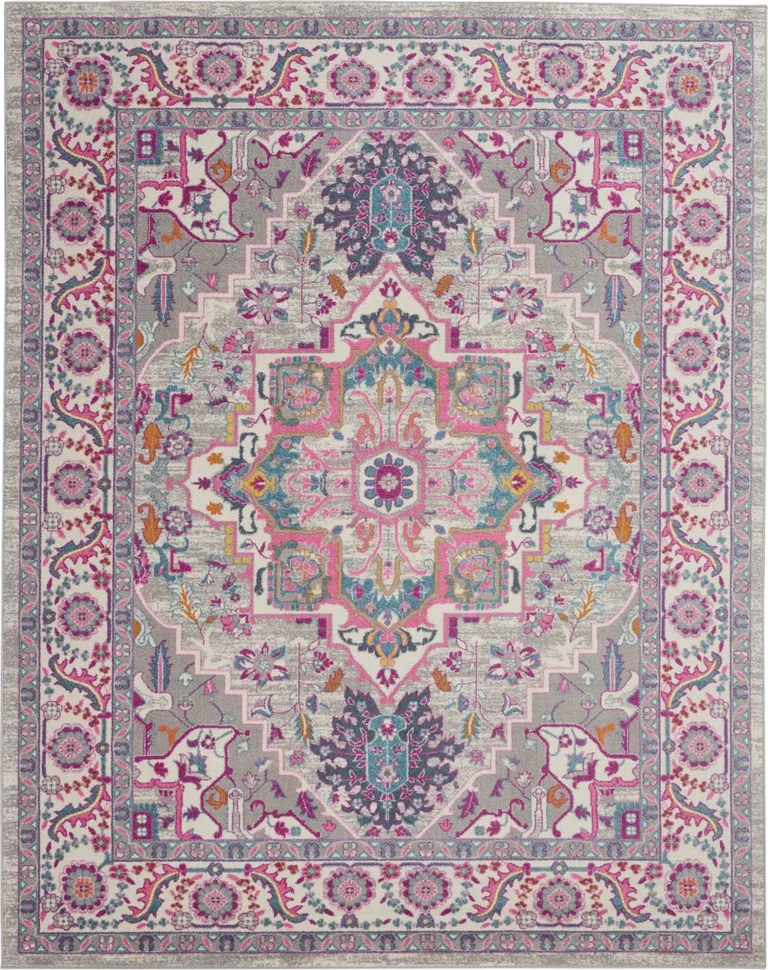 Light Gray and Pink Medallion Area Rug Photo 1