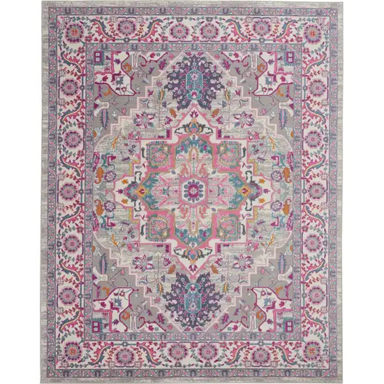 Light Gray and Pink Medallion Area Rug Photo 1