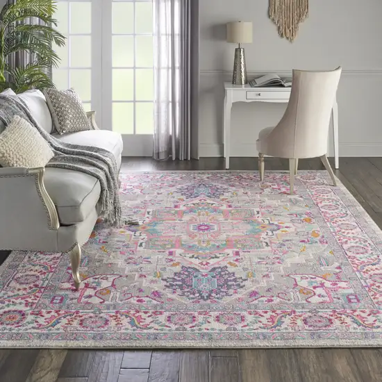 Light Gray And Pink Medallion Area Rug Photo 9