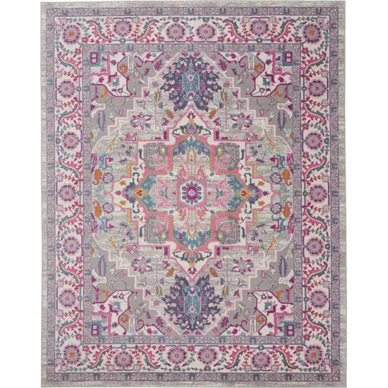 Light Gray and Pink Medallion Area Rug Photo 9