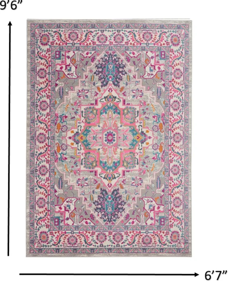 Light Gray and Pink Medallion Area Rug Photo 5