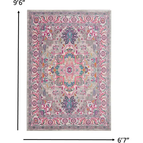 Light Gray and Pink Medallion Area Rug Photo 5