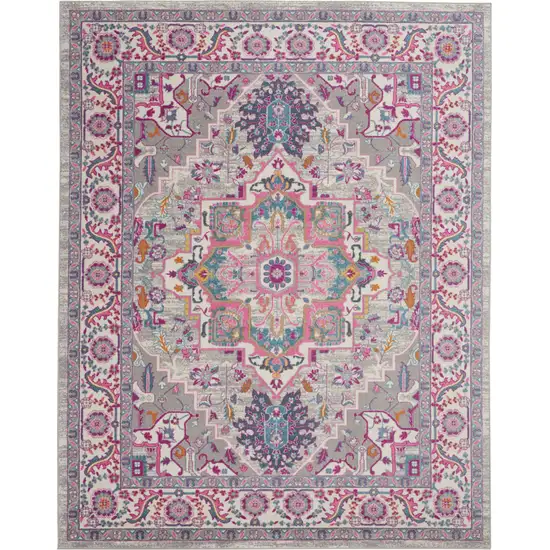 Light Gray And Pink Medallion Area Rug Photo 2