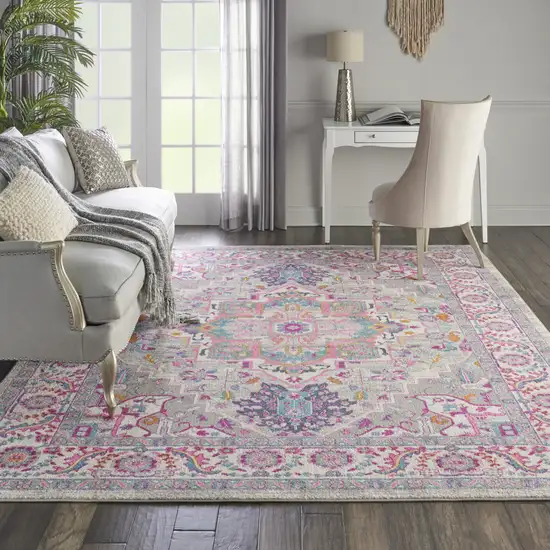 Light Gray And Pink Medallion Area Rug Photo 9