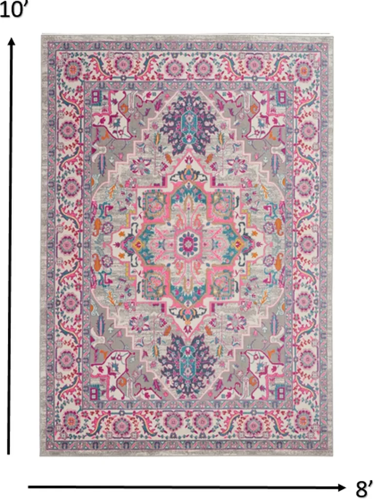 Light Gray and Pink Medallion Area Rug Photo 5