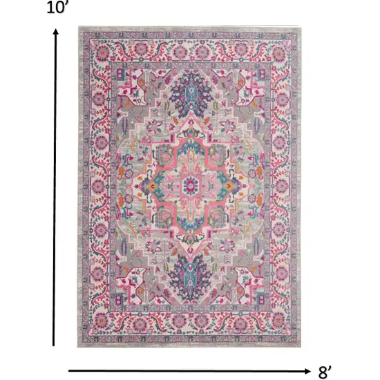 Light Gray and Pink Medallion Area Rug Photo 5