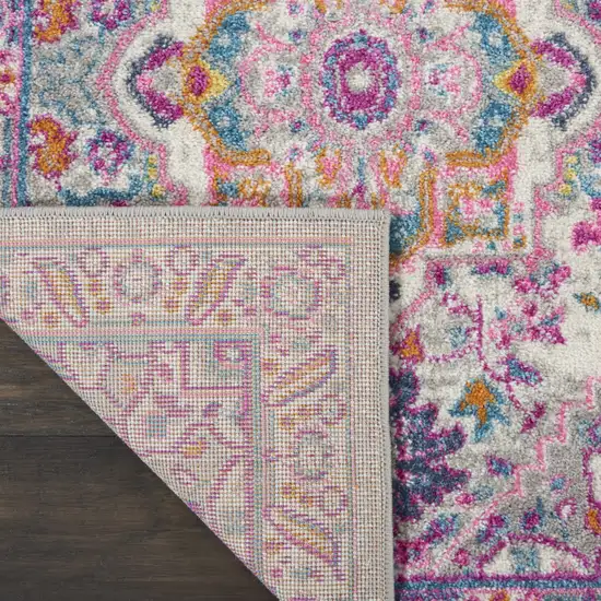 6' Light Gray And Pink Medallion Runner Rug Photo 3