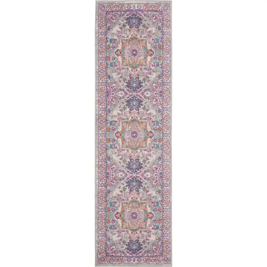 6' Pink And Gray Power Loom Runner Rug Photo 7