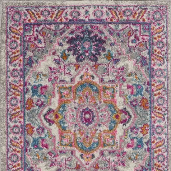 Light Gray and Pink Medallion Runner Rug Photo 6