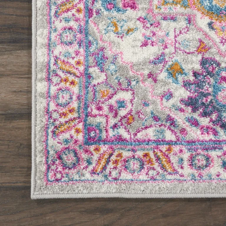 Light Gray and Pink Medallion Runner Rug Photo 4