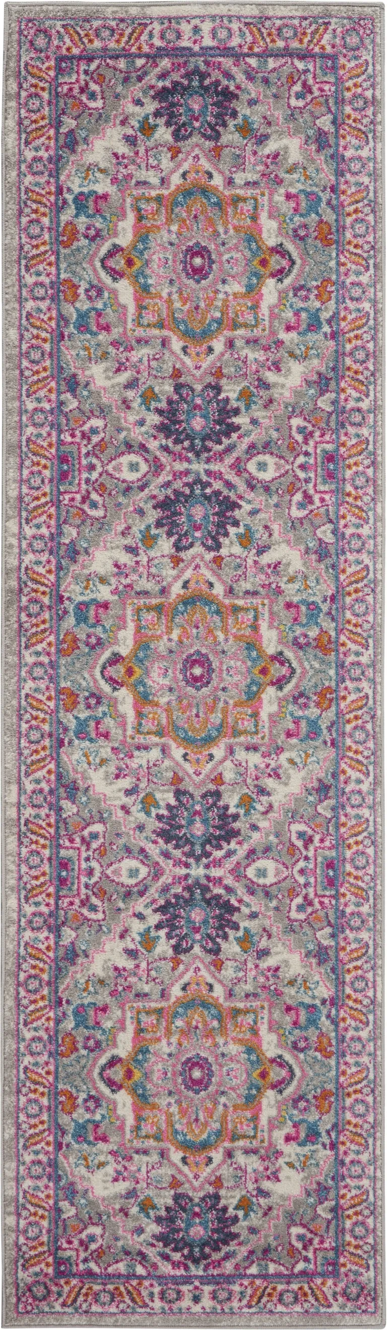 Light Gray and Pink Medallion Runner Rug Photo 1