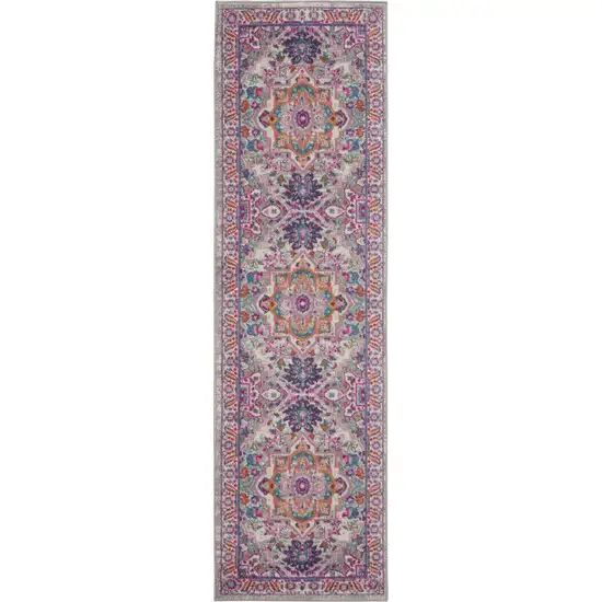 Light Gray and Pink Medallion Runner Rug Photo 1