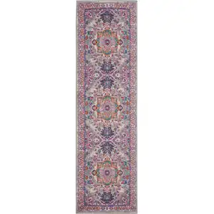 Photo of Light Gray and Pink Medallion Runner Rug