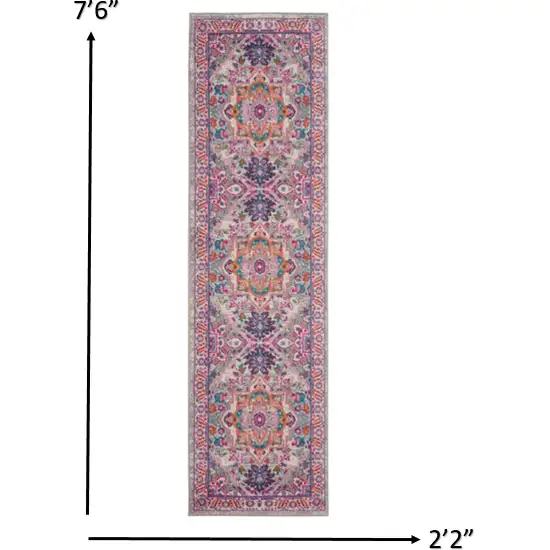 Light Gray and Pink Medallion Runner Rug Photo 3