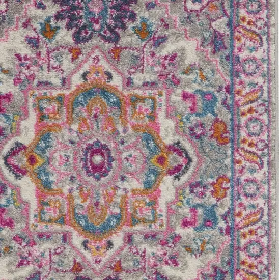 Light Gray and Pink Medallion Runner Rug Photo 6