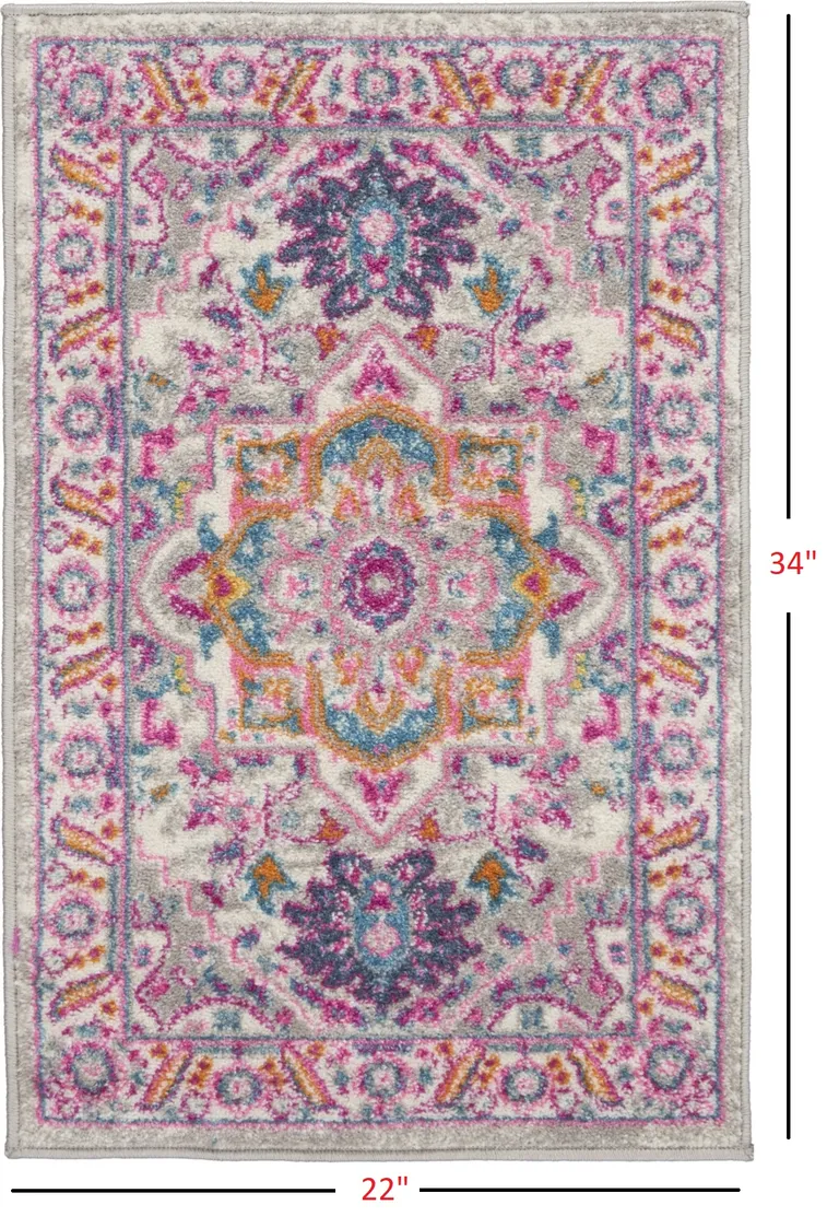 Light Gray and Pink Medallion Scatter Rug Photo 3