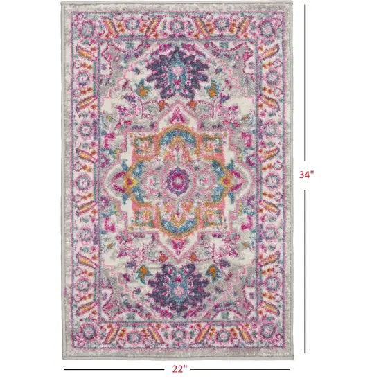 Light Gray and Pink Medallion Scatter Rug Photo 3