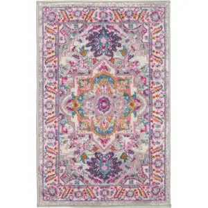 Photo of Light Gray and Pink Medallion Scatter Rug