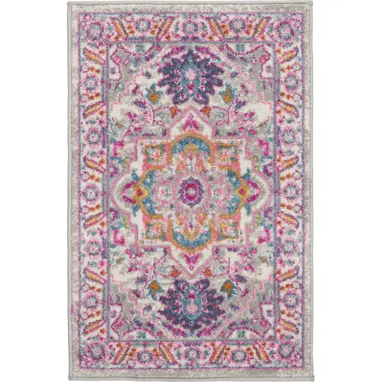 Light Gray and Pink Medallion Scatter Rug Photo 1