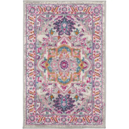 Light Gray and Pink Medallion Scatter Rug Photo 8
