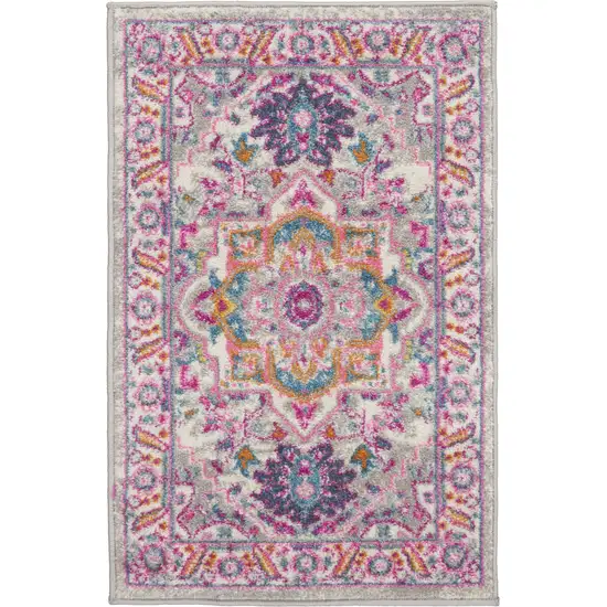 Pink And Gray Power Loom Area Rug Photo 4