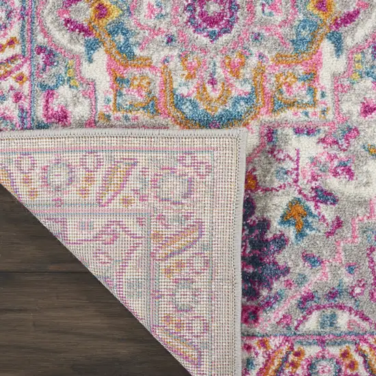 Light Gray And Pink Medallion Area Rug Photo 4