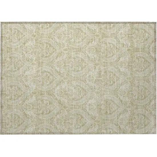 Light Green Damask Washable Non Skid Indoor Outdoor Area Rug Photo 5