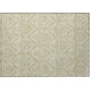 Photo of Light Green Damask Washable Non Skid Indoor Outdoor Area Rug