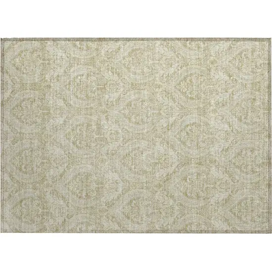 Light Green Damask Washable Non Skid Indoor Outdoor Area Rug Photo 2