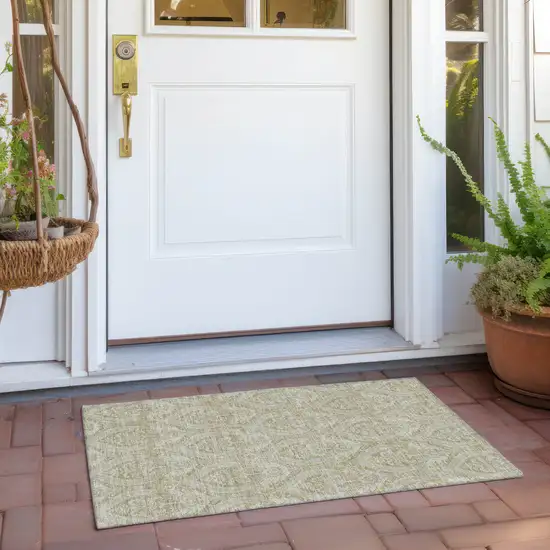 Light Green Damask Washable Non Skid Indoor Outdoor Area Rug Photo 8