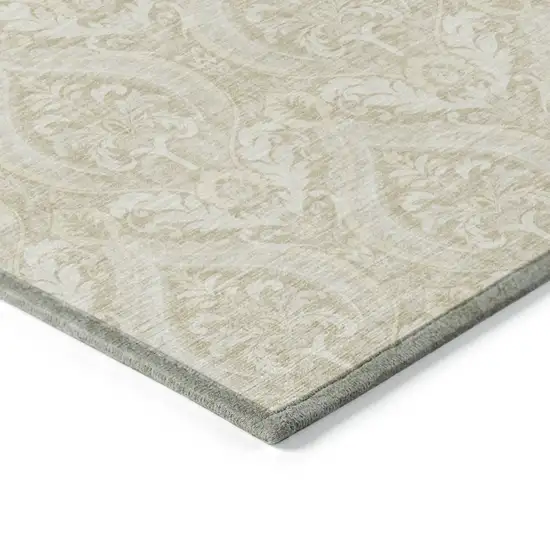 Light Green Damask Washable Non Skid Indoor Outdoor Area Rug Photo 7