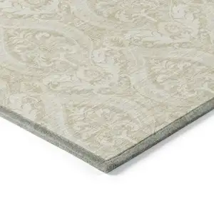 Photo of Light Green Damask Washable Non Skid Indoor Outdoor Area Rug