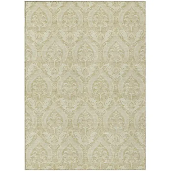 Light Green Damask Washable Non Skid Indoor Outdoor Area Rug Photo 2