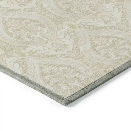 Light Green Damask Washable Non Skid Indoor Outdoor Area Rug Photo 7