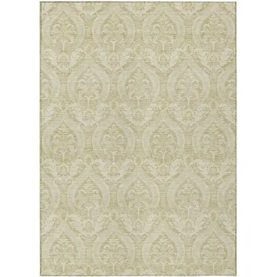 Light Green Damask Washable Non Skid Indoor Outdoor Area Rug Photo 2