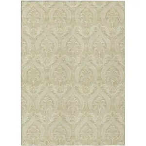 Photo of Light Green Damask Washable Non Skid Indoor Outdoor Area Rug