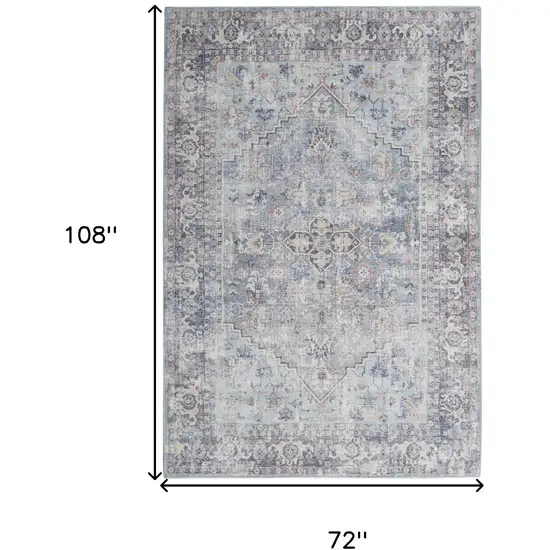 Light Grey And Blue Medallion Distressed Washable Area Rug Photo 5