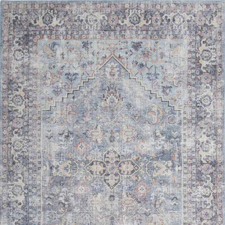 Light Grey And Blue Medallion Distressed Washable Area Rug Photo 4