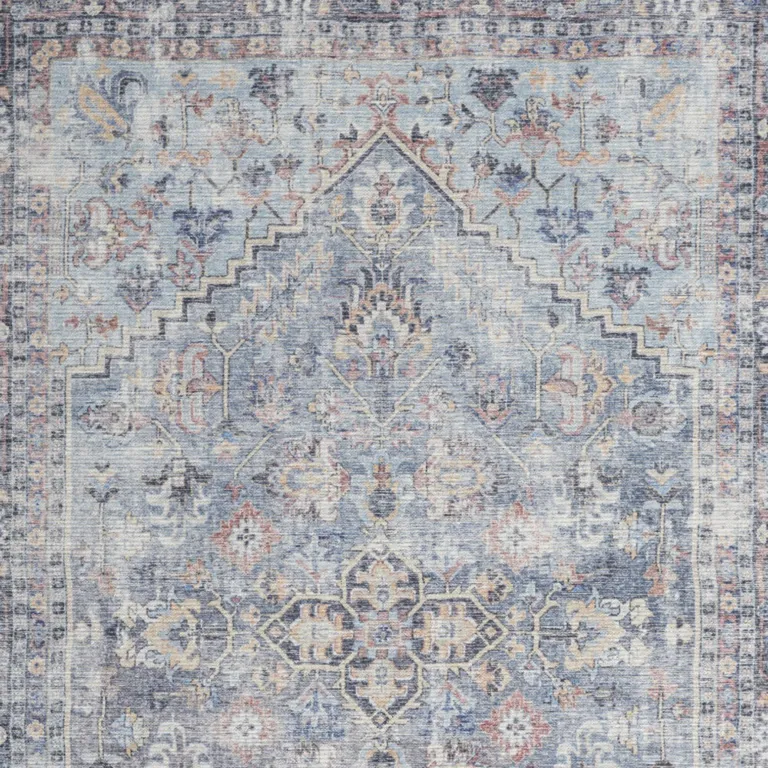 Light Grey And Blue Medallion Distressed Washable Area Rug Photo 3