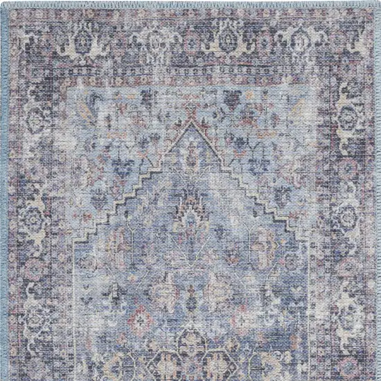 Light Grey And Blue Oriental Power Loom Distressed Washable Area Rug Photo 4