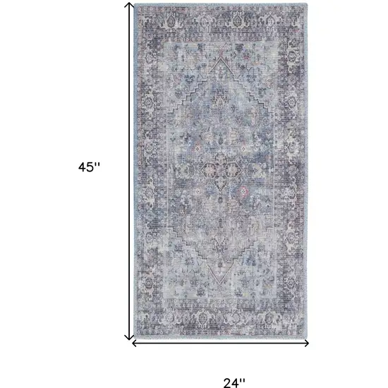 Light Grey And Blue Oriental Power Loom Distressed Washable Area Rug Photo 5