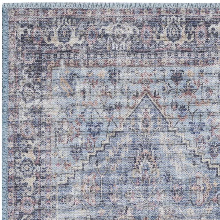 Light Grey And Blue Oriental Power Loom Distressed Washable Area Rug Photo 3