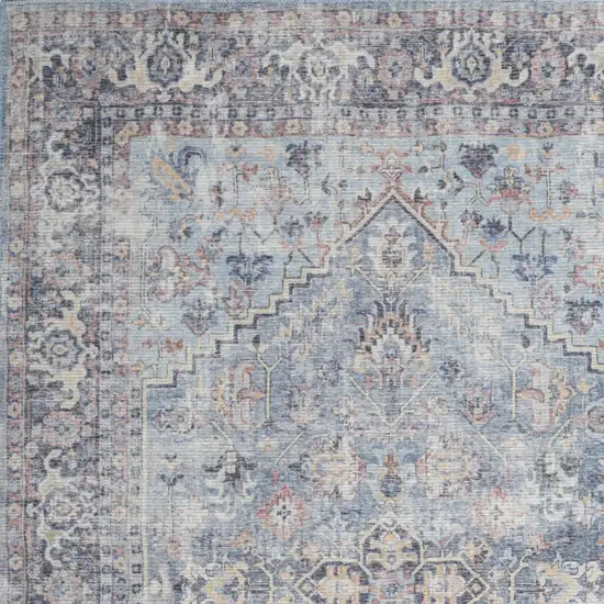 Light Grey And Blue Oriental Power Loom Distressed Washable Area Rug Photo 3