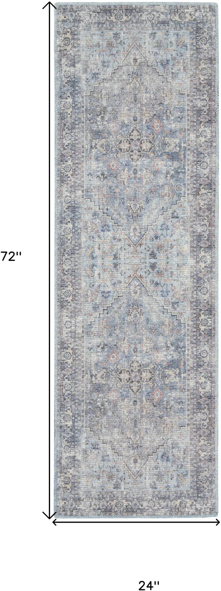 Light Grey And Blue Oriental Power Loom Distressed Washable Runner Rug Photo 5