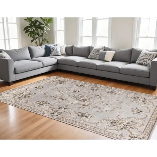 Light Grey Floral Indoor Area Rug Photo 1